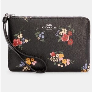 Coach Corner Zip Wristlet With Spaced Wildflower Print